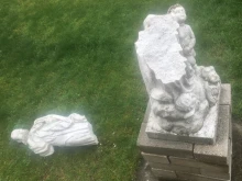 Vandalized statue of Mary, St. Adalbert parish, Queens, New York